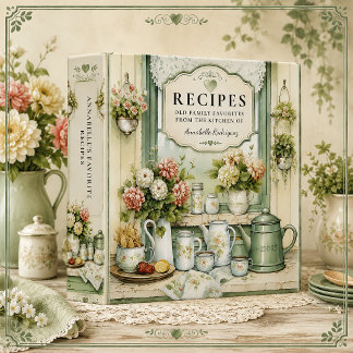 Vintage Sage Green Cottage Kitchen Recipe | Binder