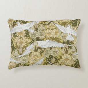Vintage Sage Green Dove & Lily Floral Pattern Accent Pillow