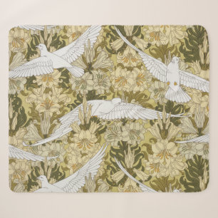 Vintage Sage Green Dove & Lily Floral Pattern Sherpa Blanket