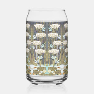 Vintage Sage Green Dragonfly & Lily Art Can Glass