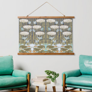 Vintage Sage Green Dragonfly & Lily Art Hanging Tapestry