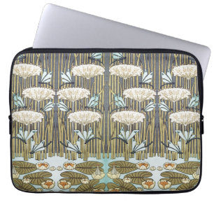 Vintage Sage Green Dragonfly & Lily Art Laptop Sleeve