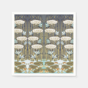 Vintage Sage Green Dragonfly & Lily Art Napkin