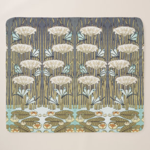Vintage Sage Green Dragonfly & Lily Art Sherpa Blanket