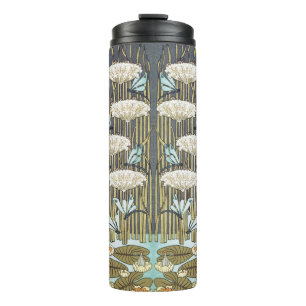 Vintage Sage Green Dragonfly & Lily Art Thermal Tumbler