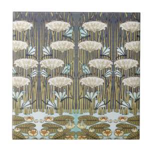 Vintage Sage Green Dragonfly & Lily Art Tile
