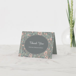 Vintage Sage Green Dusty Rose Bridal Shower Thank You Card