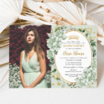 Vintage Sage Green Floral Butterflies Quinceañera  Invitation<br><div class="desc">Personalize this vintage chic red floral Quinceañera / Sweet 16 birthday photograph invitation easily and quickly. Simply click the customize it further button to edit the texts, change fonts and fonts colours. Featuring soft watercolor sage green flowers, butterflies and a gold trimmed oval space to put all your important celebration...</div>