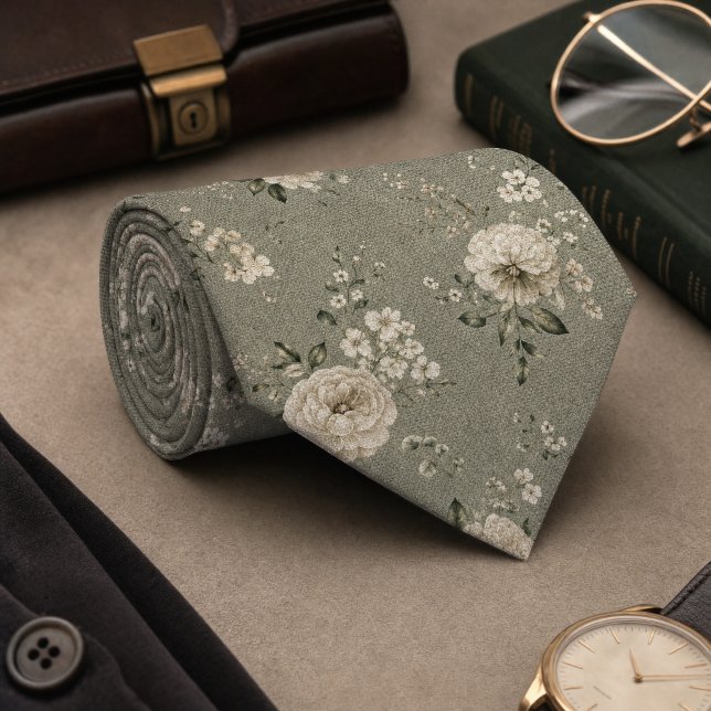 Vintage Sage Green Floral Seamless Pattern  Tie (Vintage Sage Green Floral Seamless Pattern Neck Tie)
