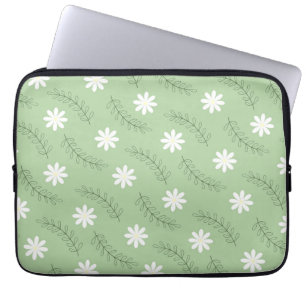 Vintage Sage Green Floral Tropical Flower Pattern Laptop Sleeve
