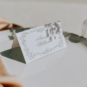 Vintage Sage Green Floral Wedding Place Cards