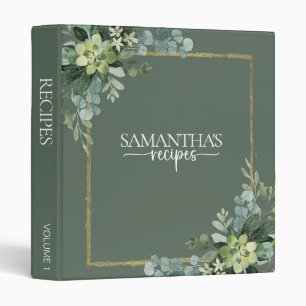 Vintage Sage Green Greenery Personalized Recipes Binder