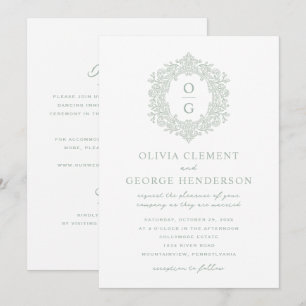 Vintage Sage Green Heirloom Crest Wedding Invitation