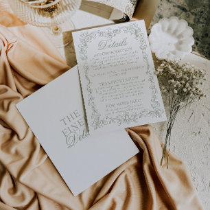 Vintage Sage Green Old Money Retro Wedding Details Enclosure Card