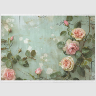 Vintage Sage Green & Roses Background Decoupage Tissue Paper