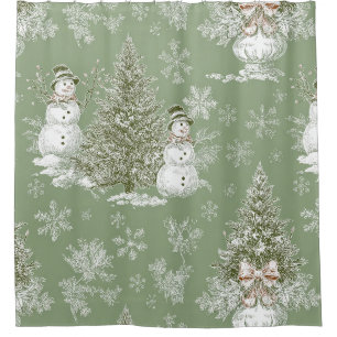 Vintage Sage Green Snowman Christmas Toile