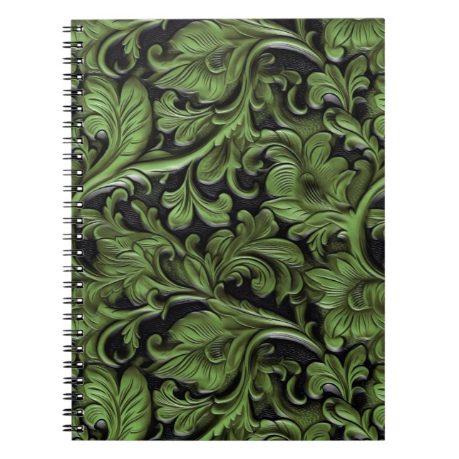 Vintage sage green tooled leather  notebook (Front)