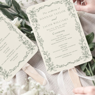 Vintage Sage Green Victorian Wedding Program Hand Fan