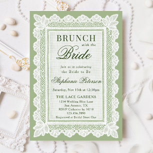 Vintage Sage Green White Lace Bridal Shower Brunch Invitation