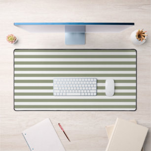 Vintage Sage Green & White Stripes Striped Desk Mat