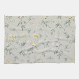 Vintage Sage Green Wildflower Floral Pattern Kitchen Towel