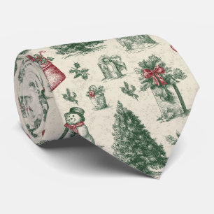 Vintage Sage Green Winter Toile Christmas (1) Tie