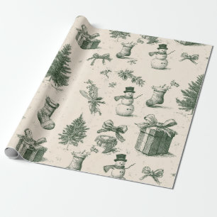 Vintage Sage Green Winter Toile Christmas (2) Wrapping Paper