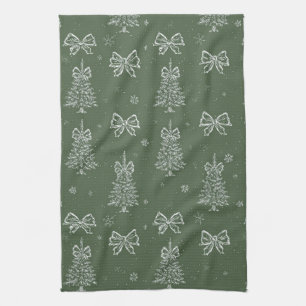 Vintage Sage Green Winter Toile Christmas (4) Kitchen Towel