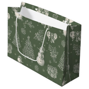Vintage Sage Green Winter Toile Christmas (5) Large Gift Bag