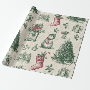 Vintage Sage Green Winter Toile Christmas Wrapping Paper