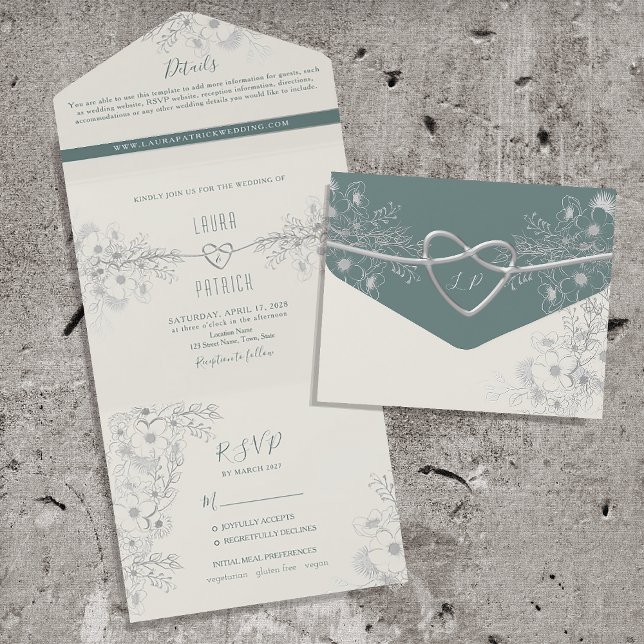 Vintage Sage Mariage Vert tout en une invitation (Créateur téléchargé)