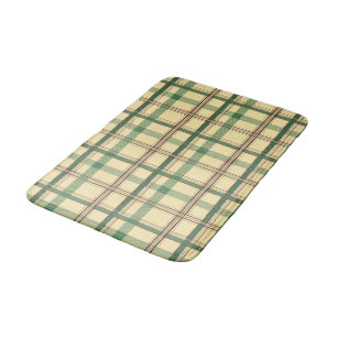 Vintage Sage Red Plaid Aesthetic Bath Mat