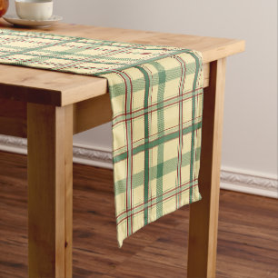 Vintage Sage Red Plaid Aesthetic Short Table Runner