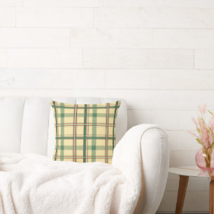 Vintage Sage Red Plaid Aesthetic Throw Pillow