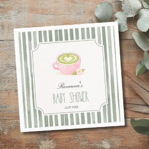 Vintage Sage Striped Matcha Tea Party Baby Shower Napkin