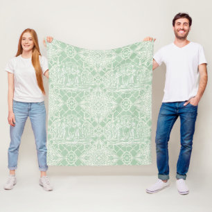 Vintage Sage Toile with Classical Figures Fleece Blanket
