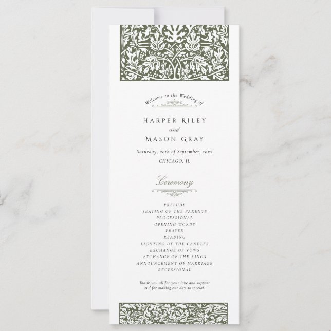 Vintage Sage Wedding Ceremony Program (Front)