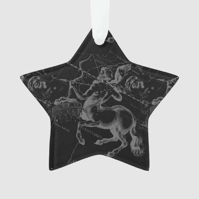 Vintage Sagittarius Constellation Black Hevelius Ornament (Front)