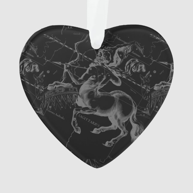 Vintage Sagittarius Constellation Black Hevelius Ornament (Back)
