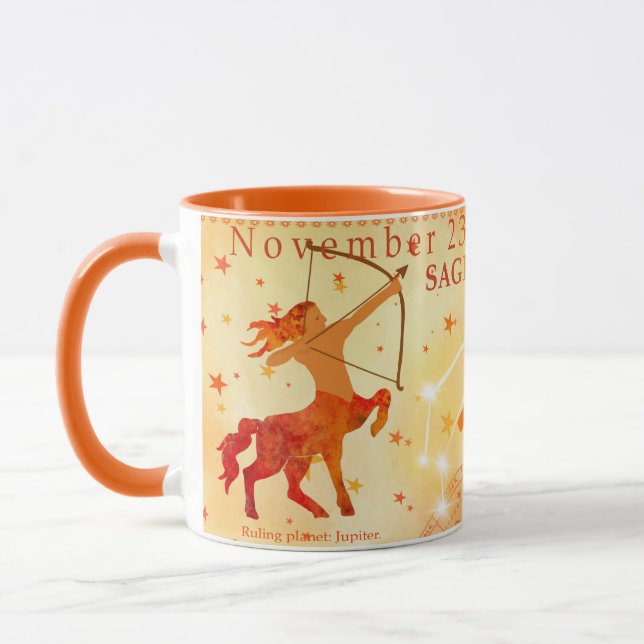 Vintage Sagittarius Zodiac Traits Personalized Mug (Left)