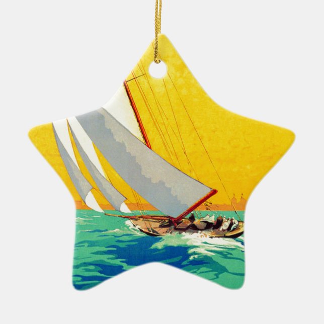 Vintage Sail Boats French Travel Ceramic Ornament (Front)