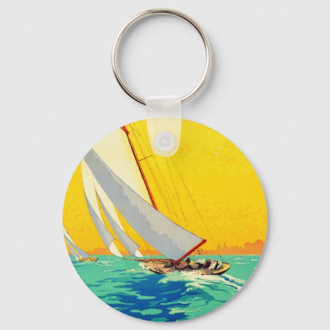 Vintage Sail Boats French Travel Keychain (Front)