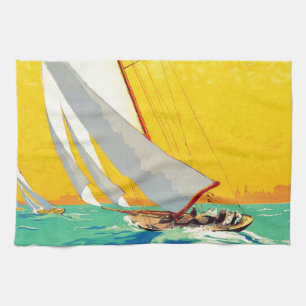 Vintage Sail Boats French Travel Kitchen Towel
