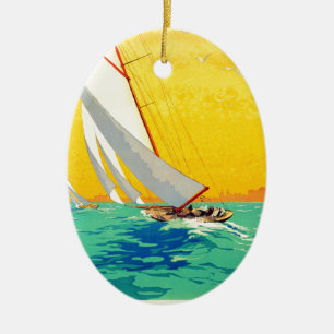Vintage Sail Boats French Travel Ornament