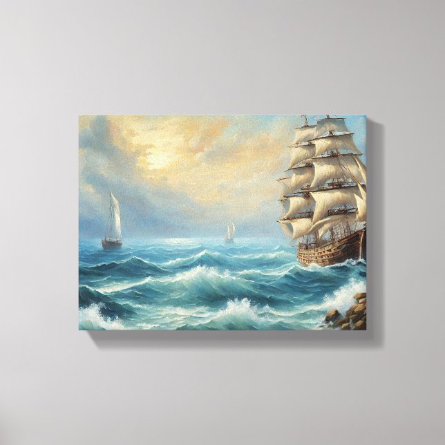 Vintage Sail Ship In The Ocean Canvas Print (Front)