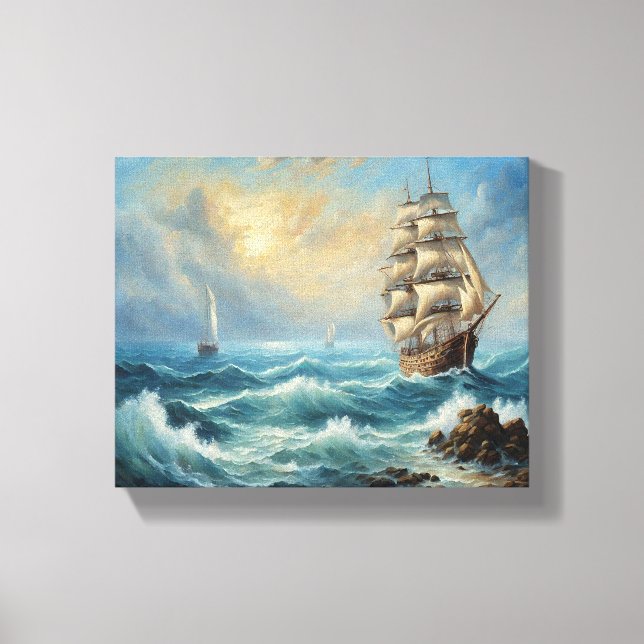 Vintage Sail Ship In The Ocean Canvas Print (Front)