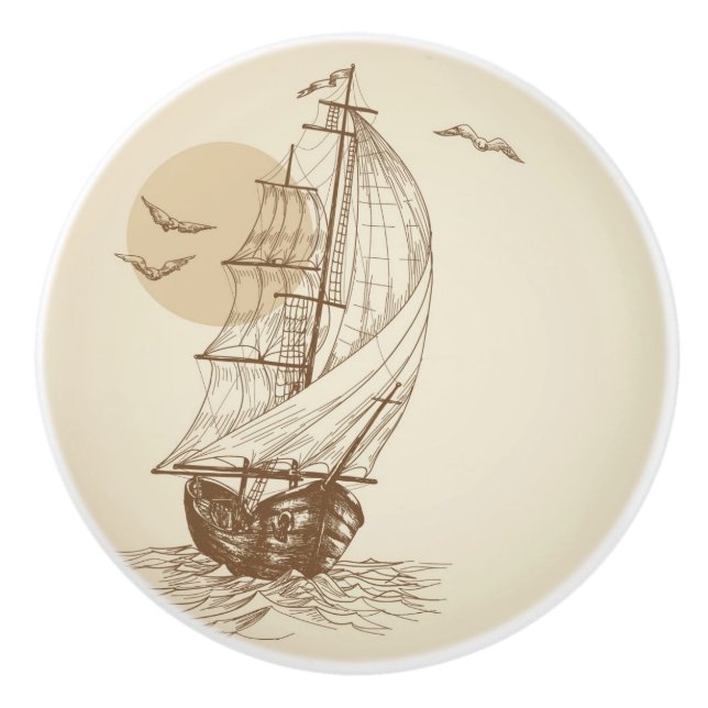 Vintage sailboat ceramic knob (Front)