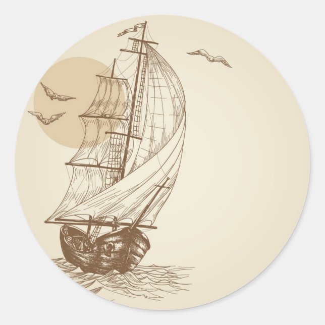 Vintage sailboat classic round sticker (Front)