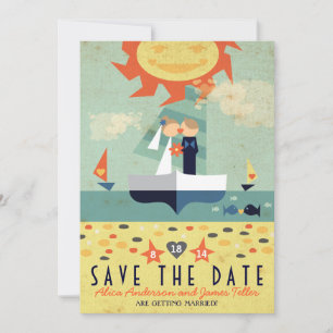 Vintage Sailboat Destination Beach Save the Date