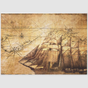 Vintage Sailboat & Map Decoupage Tissue Paper